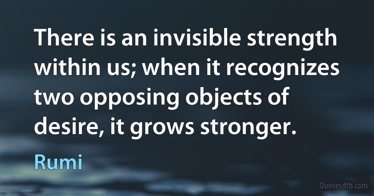 There is an invisible strength within us; when it recognizes two opposing objects of desire, it grows stronger. (Rumi)