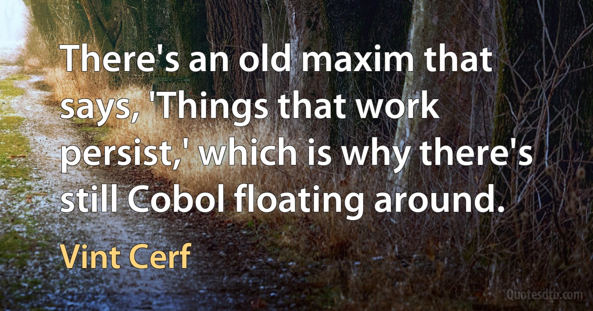 There's an old maxim that says, 'Things that work persist,' which is why there's still Cobol floating around. (Vint Cerf)