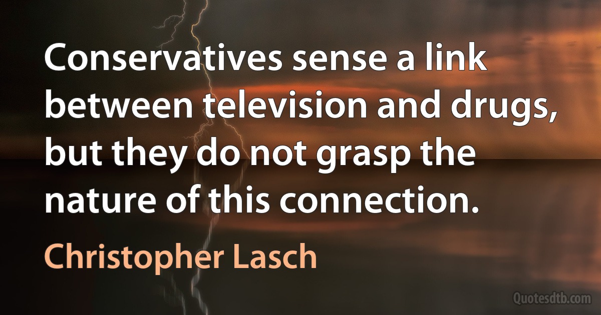 Conservatives sense a link between television and drugs, but they do not grasp the nature of this connection. (Christopher Lasch)