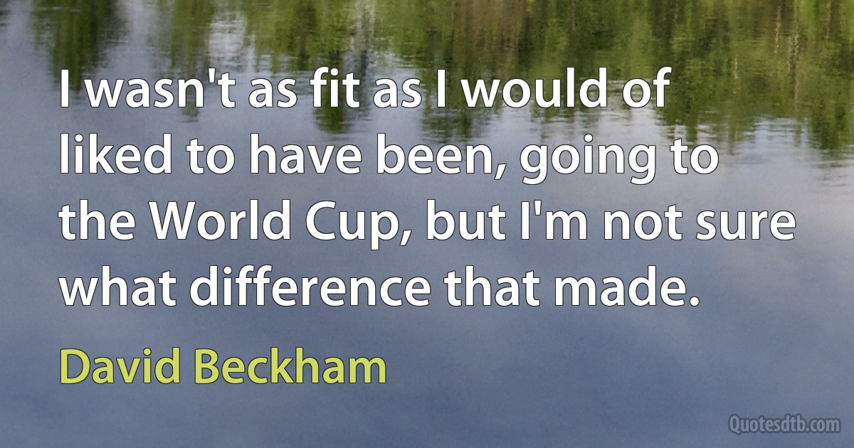 I wasn't as fit as I would of liked to have been, going to the World Cup, but I'm not sure what difference that made. (David Beckham)