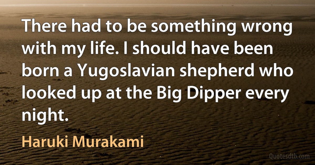 There had to be something wrong with my life. I should have been born a Yugoslavian shepherd who looked up at the Big Dipper every night. (Haruki Murakami)