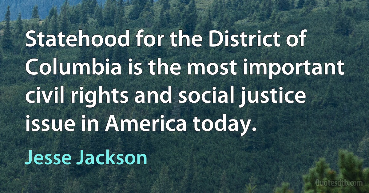 Statehood for the District of Columbia is the most important civil rights and social justice issue in America today. (Jesse Jackson)