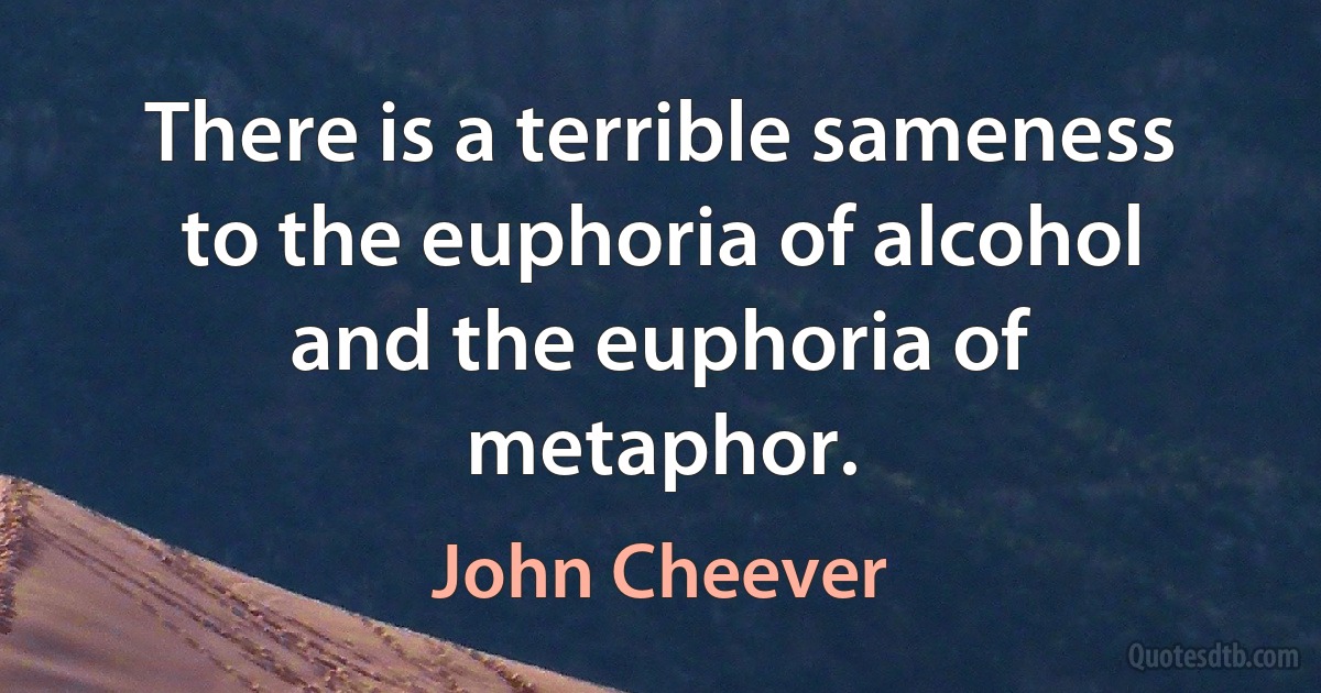 There is a terrible sameness to the euphoria of alcohol and the euphoria of metaphor. (John Cheever)