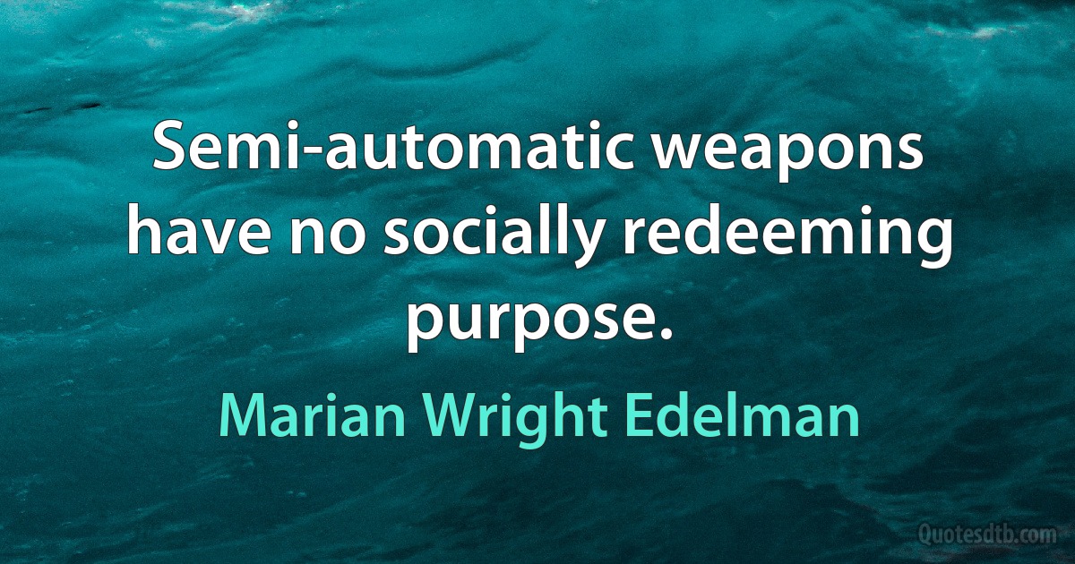 Semi-automatic weapons have no socially redeeming purpose. (Marian Wright Edelman)