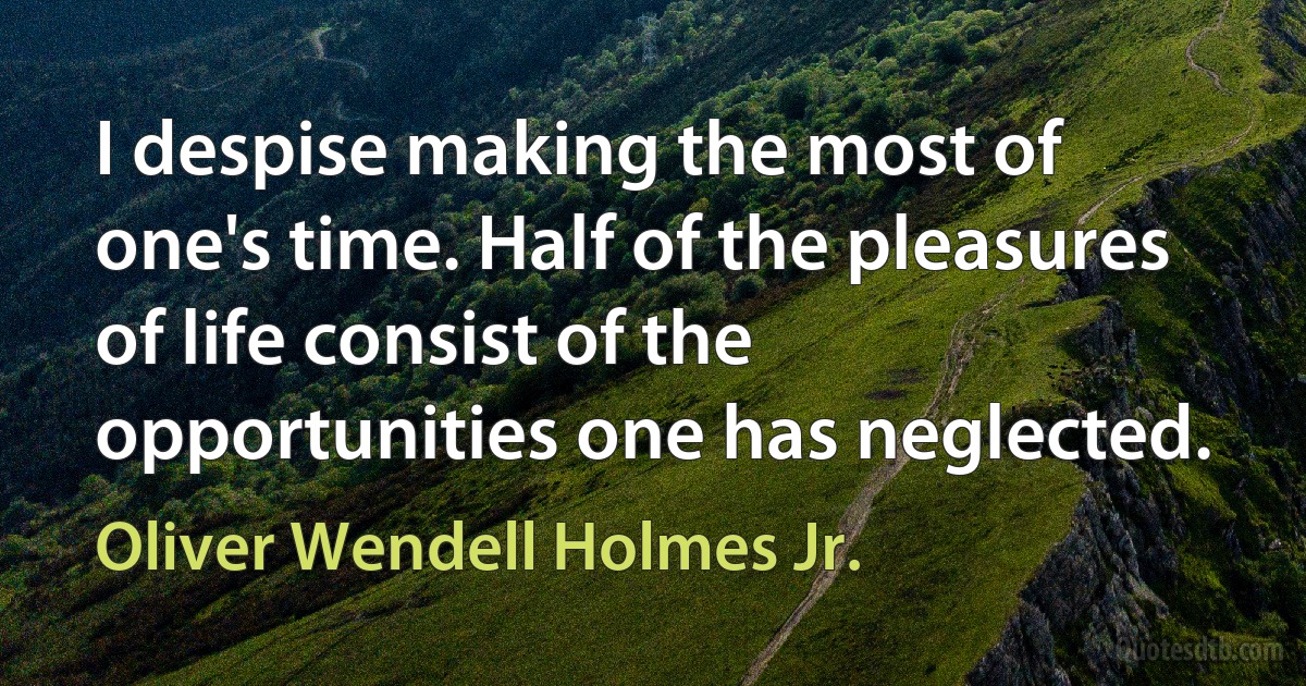 I despise making the most of one's time. Half of the pleasures of life consist of the opportunities one has neglected. (Oliver Wendell Holmes Jr.)