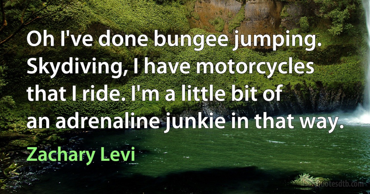 Oh I've done bungee jumping. Skydiving, I have motorcycles that I ride. I'm a little bit of an adrenaline junkie in that way. (Zachary Levi)