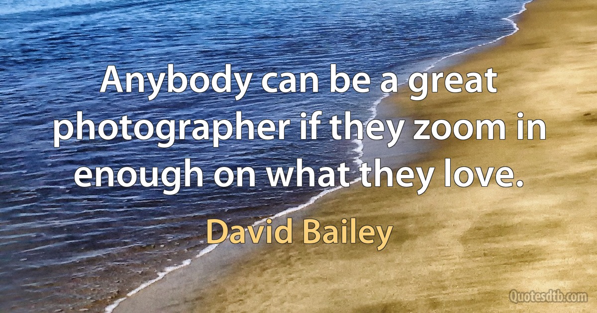 Anybody can be a great photographer if they zoom in enough on what they love. (David Bailey)