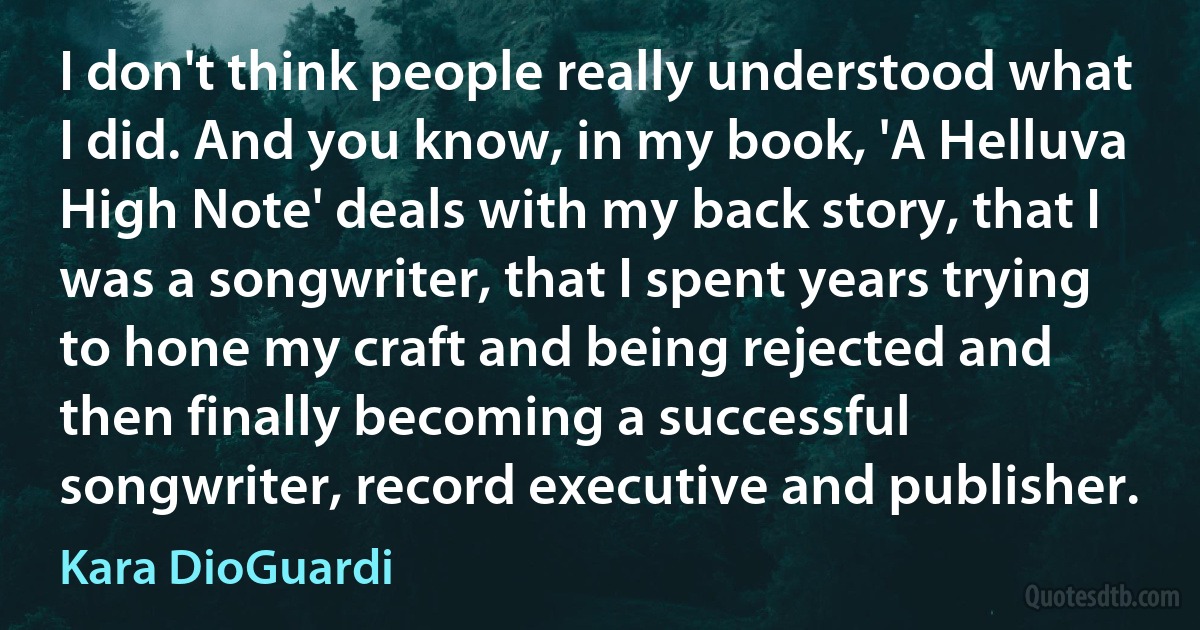 I don't think people really understood what I did. And you know, in my book, 'A Helluva High Note' deals with my back story, that I was a songwriter, that I spent years trying to hone my craft and being rejected and then finally becoming a successful songwriter, record executive and publisher. (Kara DioGuardi)