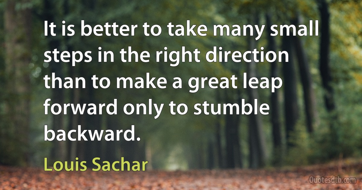 It is better to take many small steps in the right direction than to make a great leap forward only to stumble backward. (Louis Sachar)