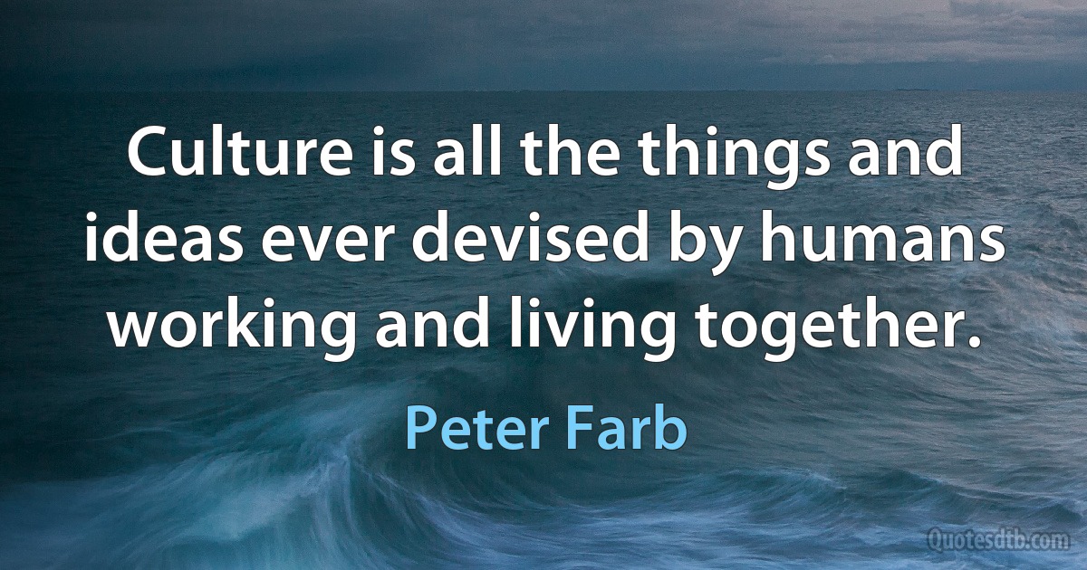 Culture is all the things and ideas ever devised by humans working and living together. (Peter Farb)