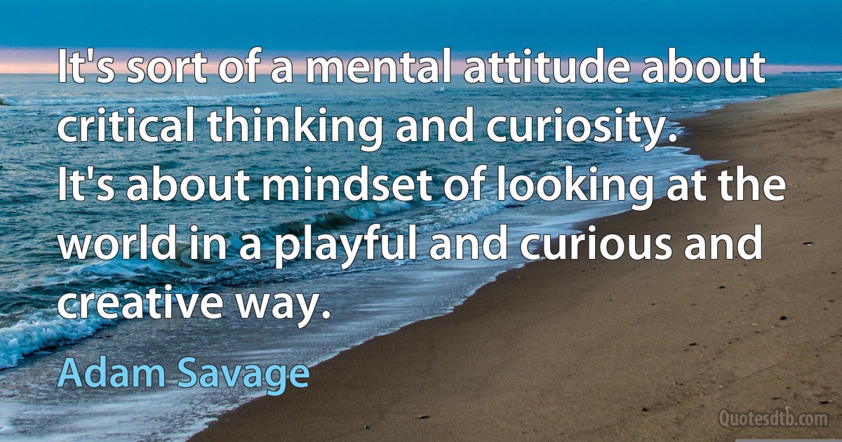 It's sort of a mental attitude about critical thinking and curiosity. It's about mindset of looking at the world in a playful and curious and creative way. (Adam Savage)