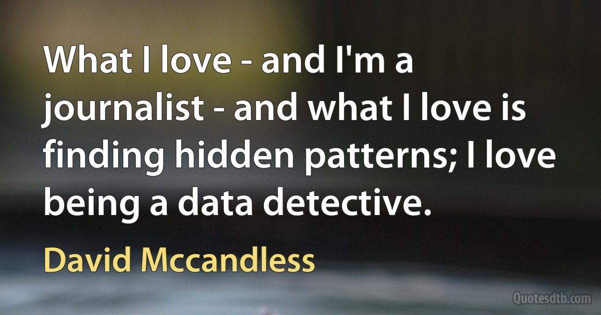 What I love - and I'm a journalist - and what I love is finding hidden patterns; I love being a data detective. (David Mccandless)