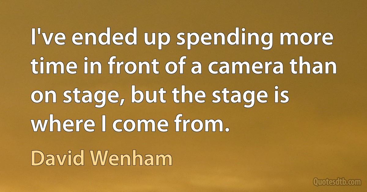 I've ended up spending more time in front of a camera than on stage, but the stage is where I come from. (David Wenham)