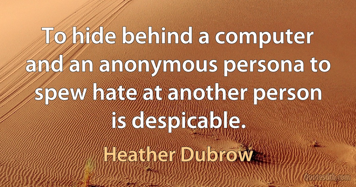 To hide behind a computer and an anonymous persona to spew hate at another person is despicable. (Heather Dubrow)