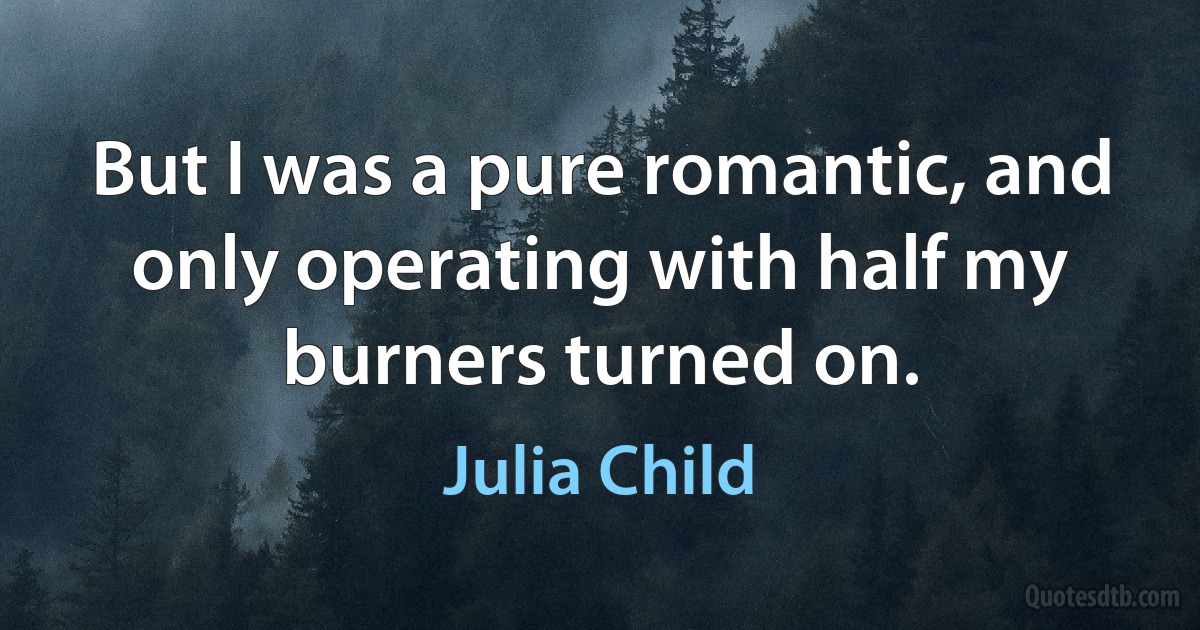 But I was a pure romantic, and only operating with half my burners turned on. (Julia Child)