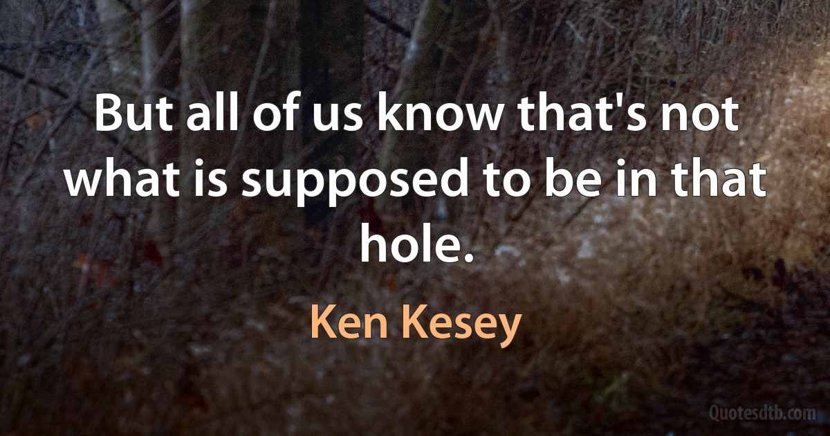 But all of us know that's not what is supposed to be in that hole. (Ken Kesey)