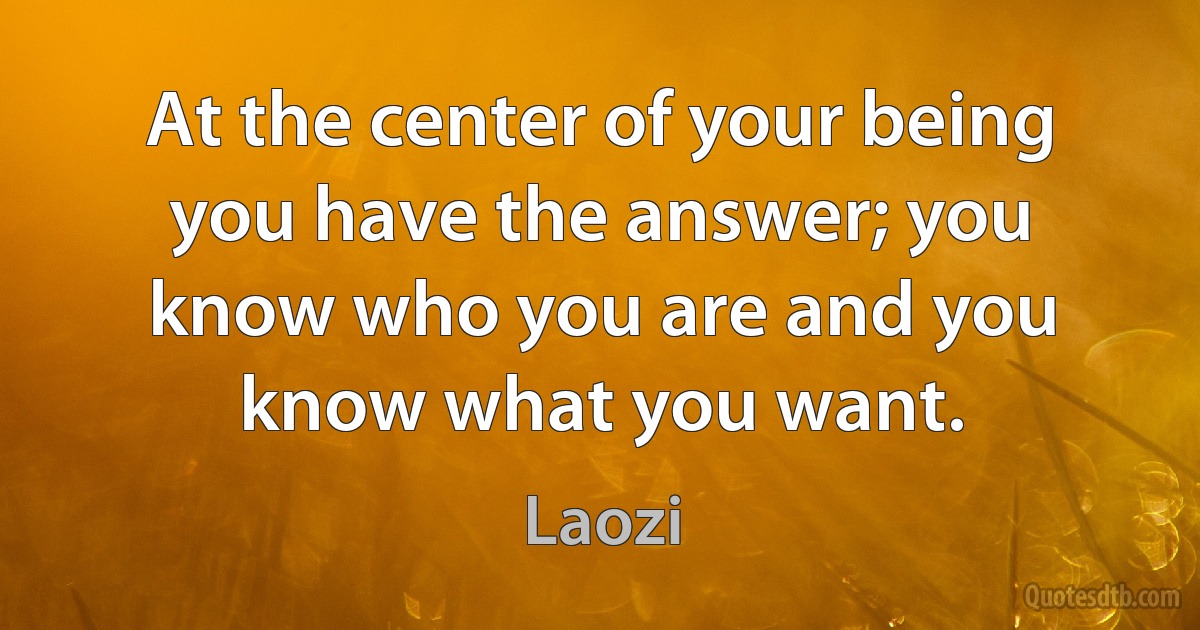 At the center of your being you have the answer; you know who you are and you know what you want. (Laozi)