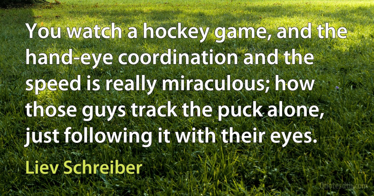 You watch a hockey game, and the hand-eye coordination and the speed is really miraculous; how those guys track the puck alone, just following it with their eyes. (Liev Schreiber)