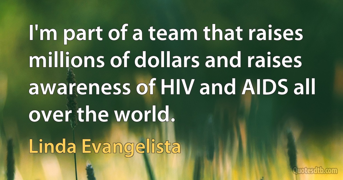 I'm part of a team that raises millions of dollars and raises awareness of HIV and AIDS all over the world. (Linda Evangelista)