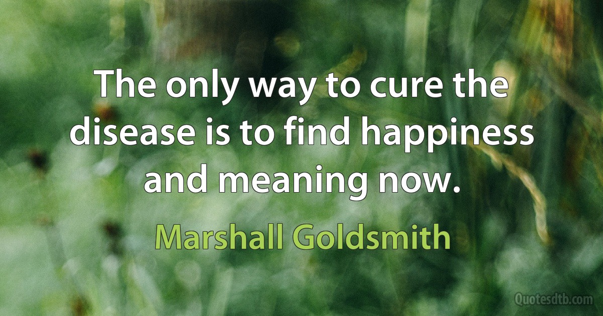 The only way to cure the disease is to find happiness and meaning now. (Marshall Goldsmith)