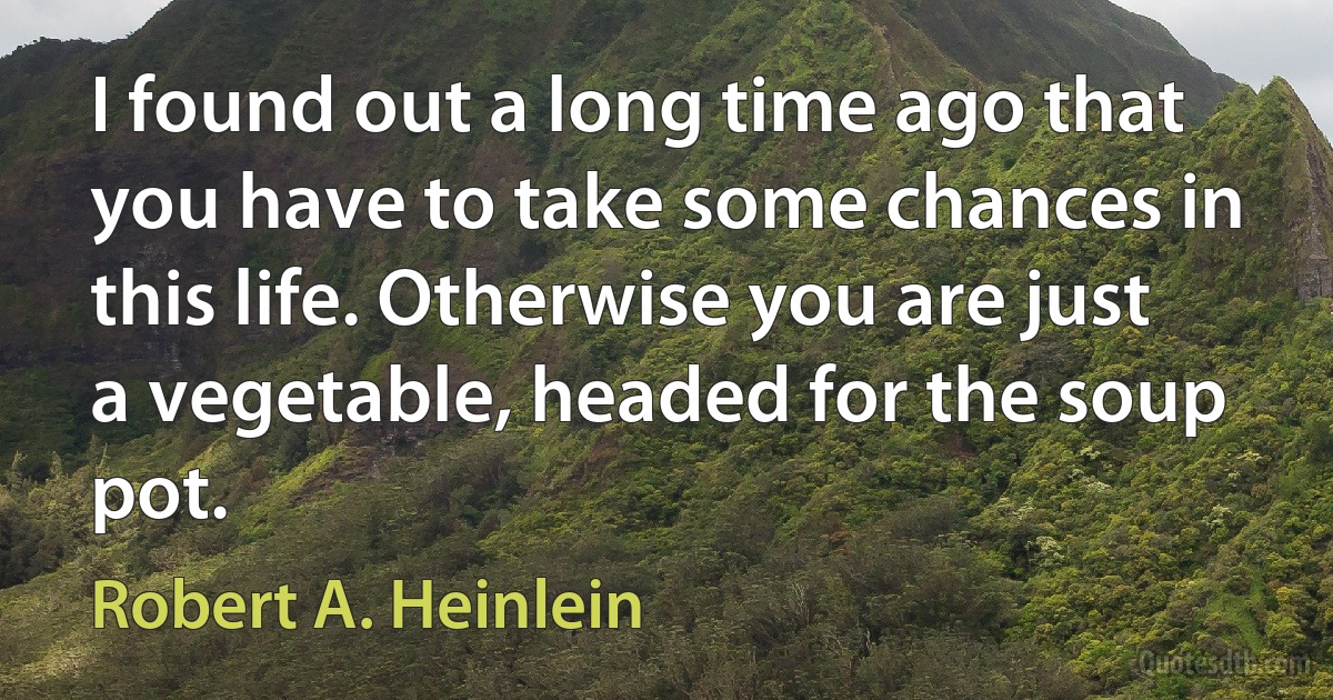 I found out a long time ago that you have to take some chances in this life. Otherwise you are just a vegetable, headed for the soup pot. (Robert A. Heinlein)