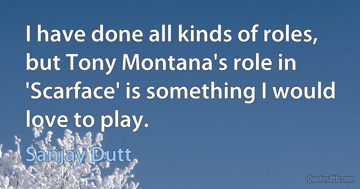 I have done all kinds of roles, but Tony Montana's role in 'Scarface' is something I would love to play. (Sanjay Dutt)