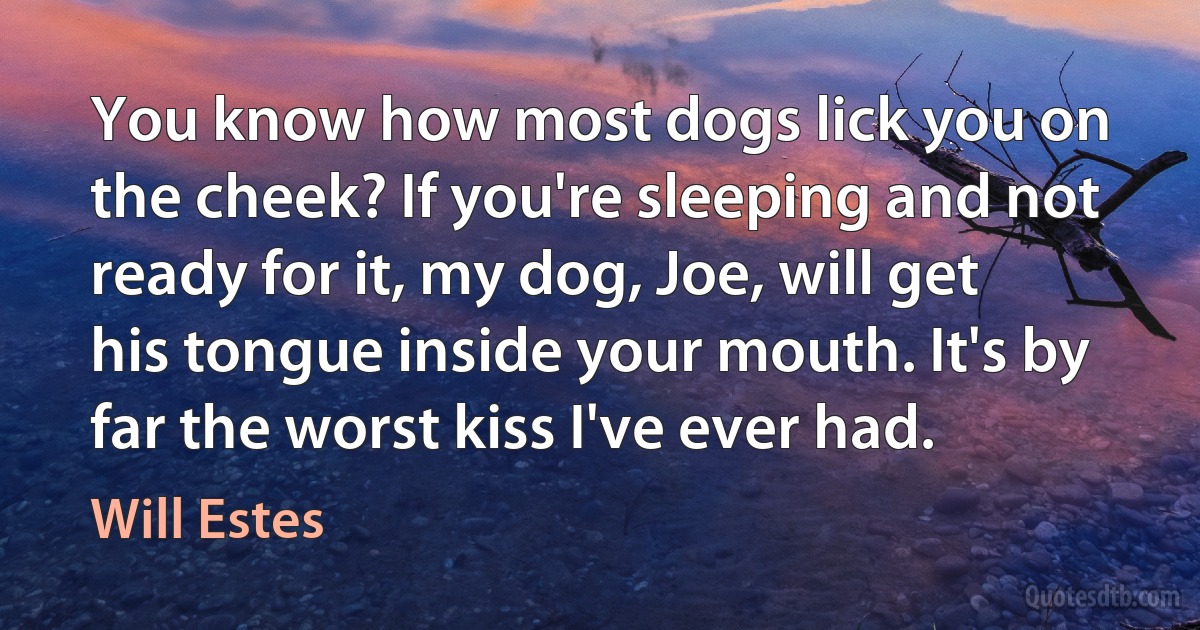 You know how most dogs lick you on the cheek? If you're sleeping and not ready for it, my dog, Joe, will get his tongue inside your mouth. It's by far the worst kiss I've ever had. (Will Estes)