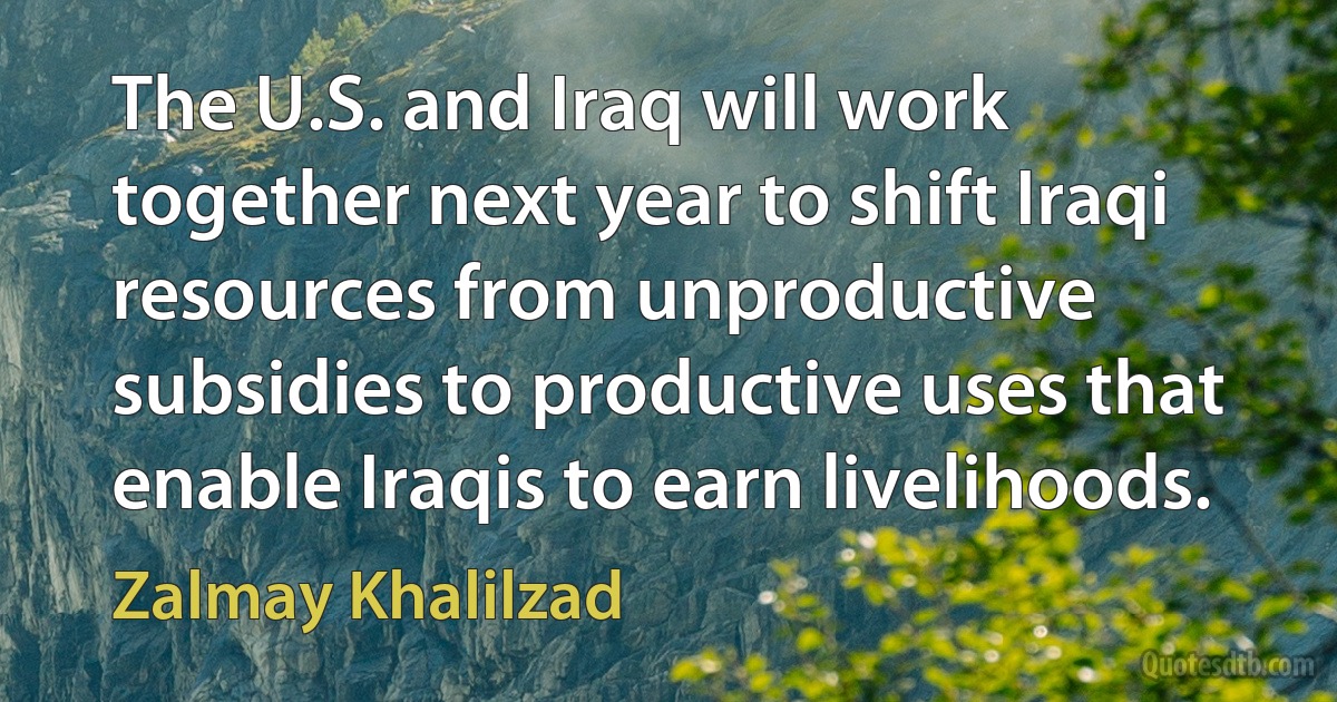 The U.S. and Iraq will work together next year to shift Iraqi resources from unproductive subsidies to productive uses that enable Iraqis to earn livelihoods. (Zalmay Khalilzad)