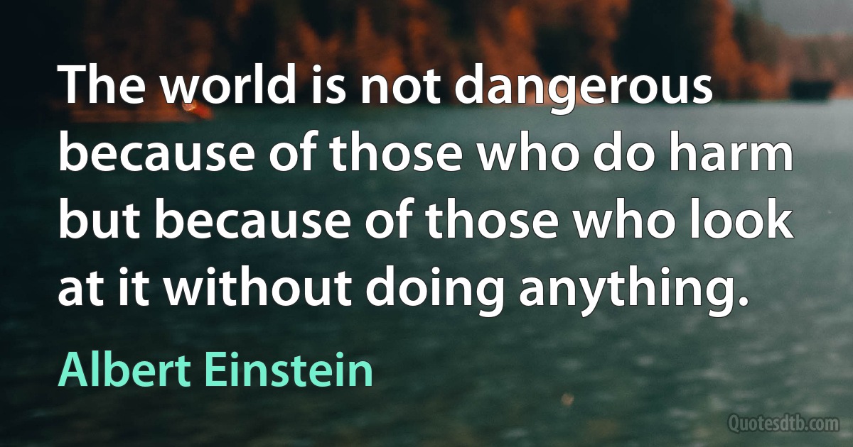 The world is not dangerous because of those who do harm but because of those who look at it without doing anything. (Albert Einstein)