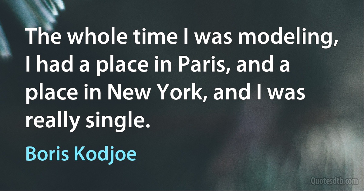 The whole time I was modeling, I had a place in Paris, and a place in New York, and I was really single. (Boris Kodjoe)