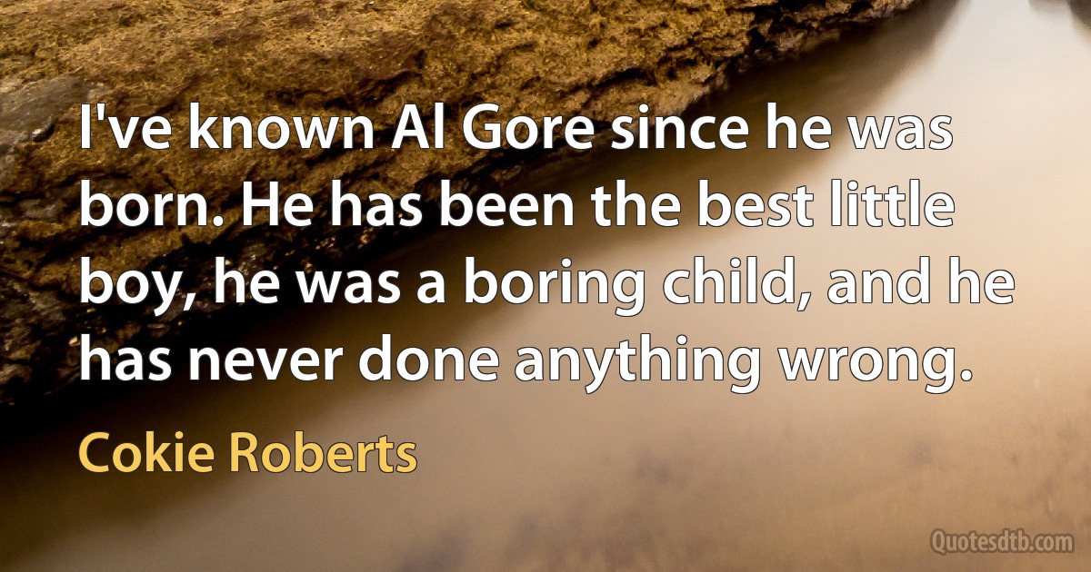 I've known Al Gore since he was born. He has been the best little boy, he was a boring child, and he has never done anything wrong. (Cokie Roberts)