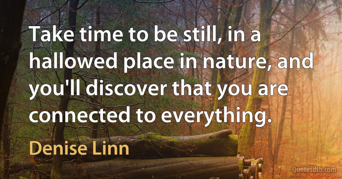 Take time to be still, in a hallowed place in nature, and you'll discover that you are connected to everything. (Denise Linn)