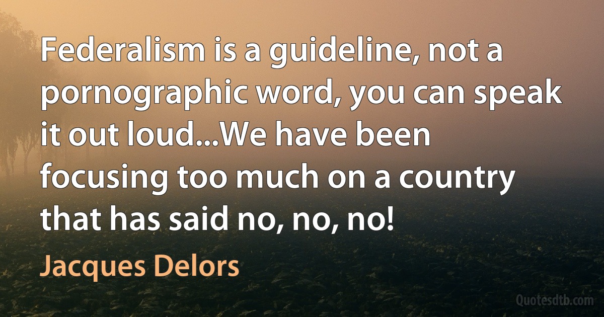 Federalism is a guideline, not a pornographic word, you can speak it out loud...We have been focusing too much on a country that has said no, no, no! (Jacques Delors)