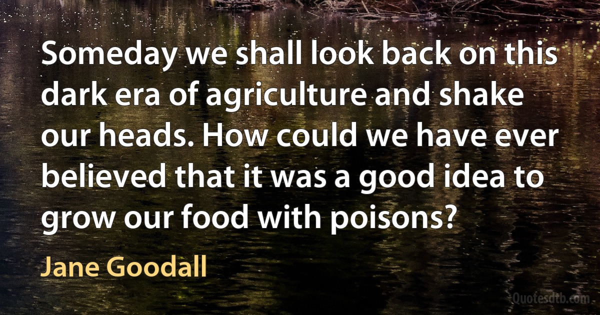 Someday we shall look back on this dark era of agriculture and shake our heads. How could we have ever believed that it was a good idea to grow our food with poisons? (Jane Goodall)