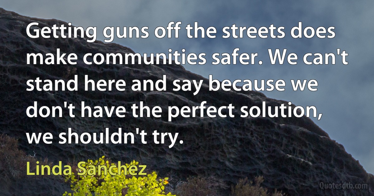 Getting guns off the streets does make communities safer. We can't stand here and say because we don't have the perfect solution, we shouldn't try. (Linda Sanchez)