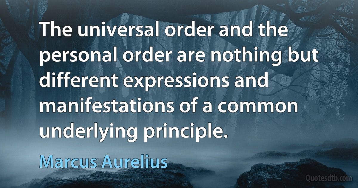 The universal order and the personal order are nothing but different expressions and manifestations of a common underlying principle. (Marcus Aurelius)