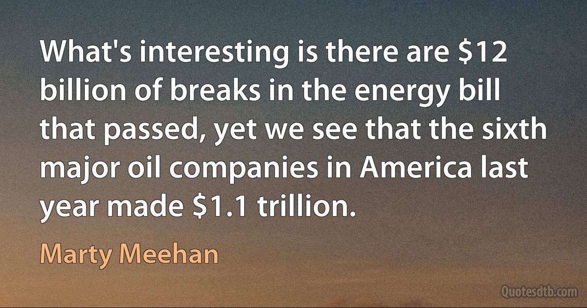 What's interesting is there are $12 billion of breaks in the energy bill that passed, yet we see that the sixth major oil companies in America last year made $1.1 trillion. (Marty Meehan)