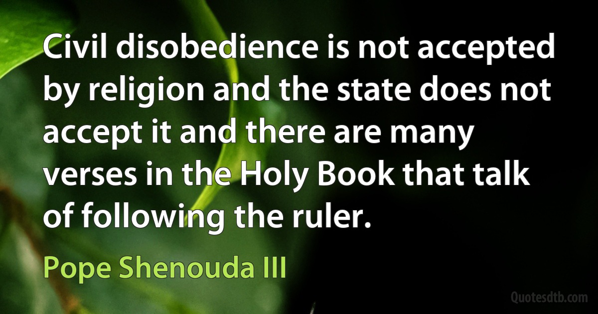 Civil disobedience is not accepted by religion and the state does not accept it and there are many verses in the Holy Book that talk of following the ruler. (Pope Shenouda III)