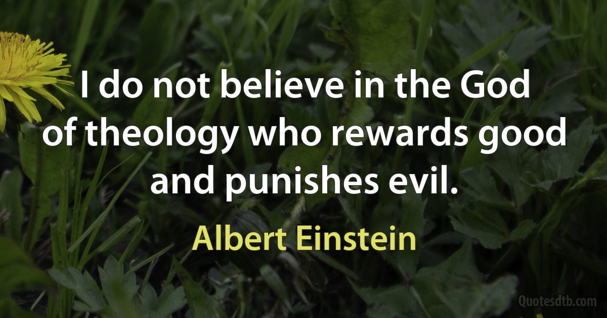 I do not believe in the God of theology who rewards good and punishes evil. (Albert Einstein)