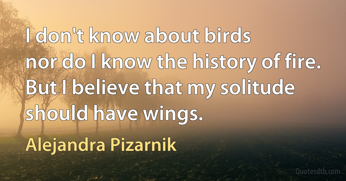 I don't know about birds
nor do I know the history of fire.
But I believe that my solitude should have wings. (Alejandra Pizarnik)