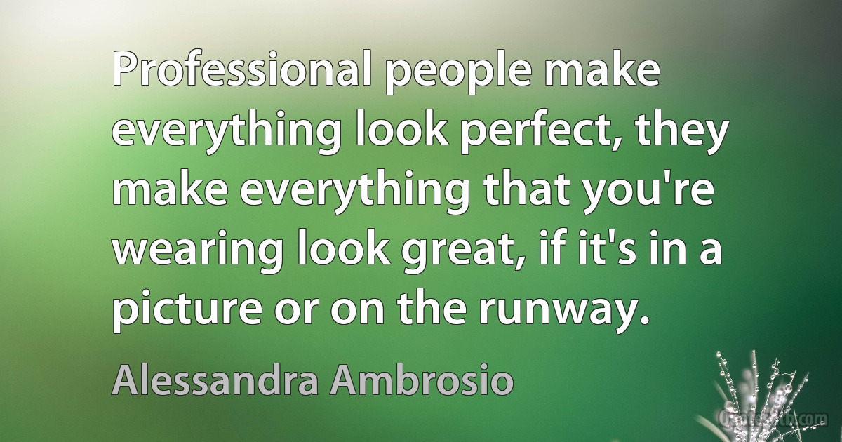 Professional people make everything look perfect, they make everything that you're wearing look great, if it's in a picture or on the runway. (Alessandra Ambrosio)