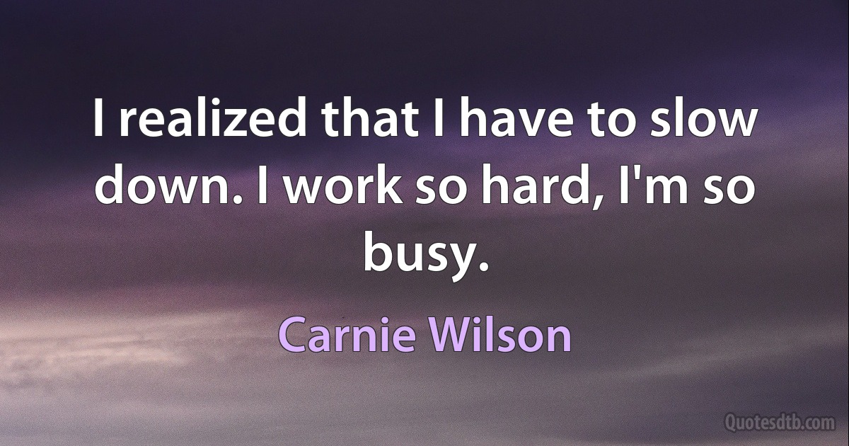 I realized that I have to slow down. I work so hard, I'm so busy. (Carnie Wilson)