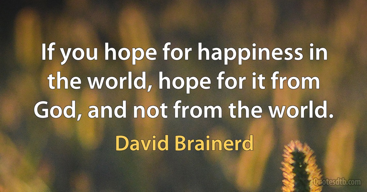 If you hope for happiness in the world, hope for it from God, and not from the world. (David Brainerd)