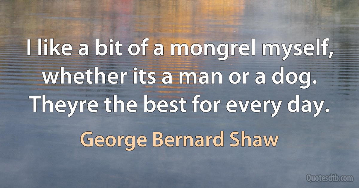 I like a bit of a mongrel myself, whether its a man or a dog. Theyre the best for every day. (George Bernard Shaw)