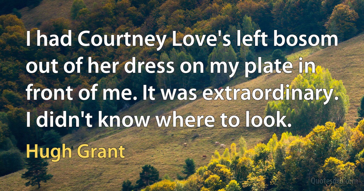 I had Courtney Love's left bosom out of her dress on my plate in front of me. It was extraordinary. I didn't know where to look. (Hugh Grant)