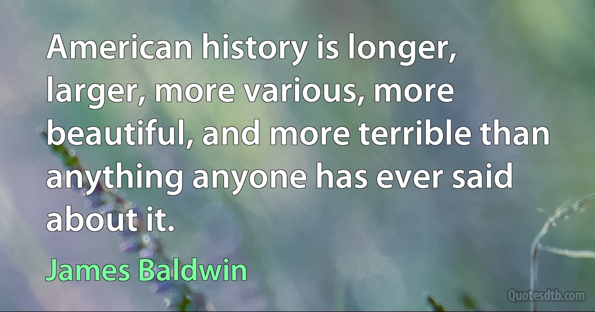 American history is longer, larger, more various, more beautiful, and more terrible than anything anyone has ever said about it. (James Baldwin)