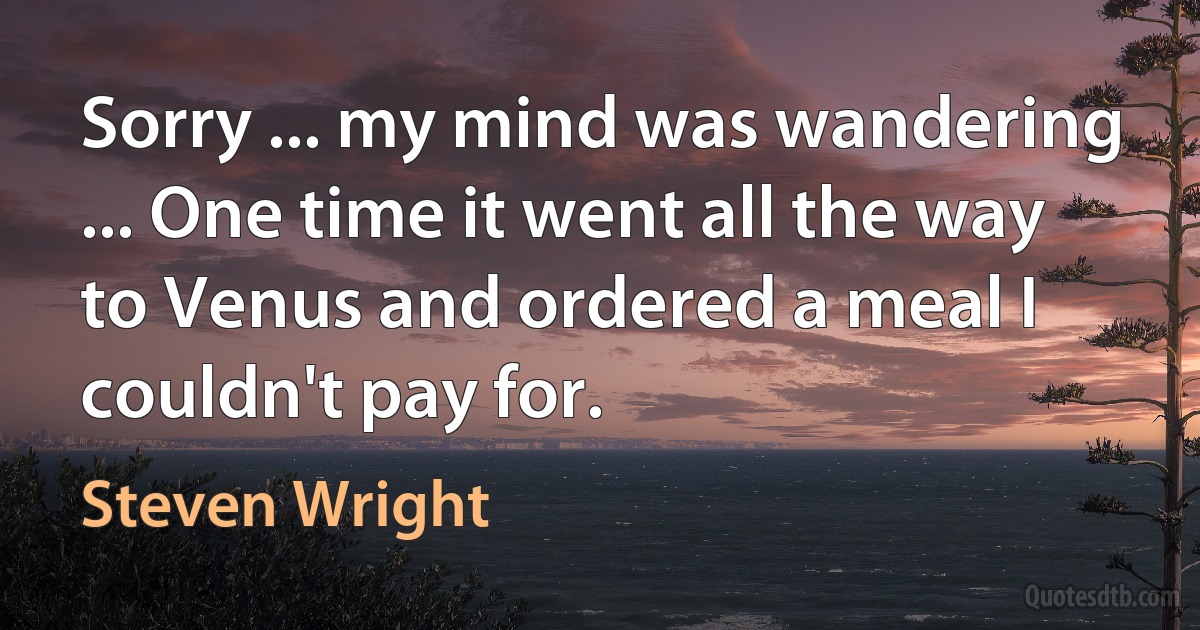 Sorry ... my mind was wandering ... One time it went all the way to Venus and ordered a meal I couldn't pay for. (Steven Wright)