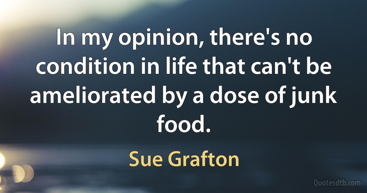 In my opinion, there's no condition in life that can't be ameliorated by a dose of junk food. (Sue Grafton)