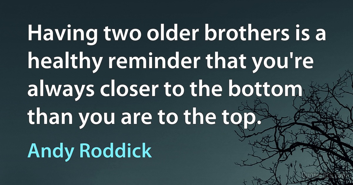 Having two older brothers is a healthy reminder that you're always closer to the bottom than you are to the top. (Andy Roddick)