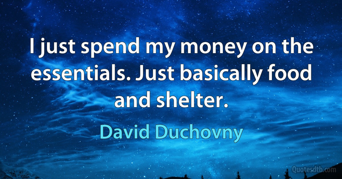 I just spend my money on the essentials. Just basically food and shelter. (David Duchovny)